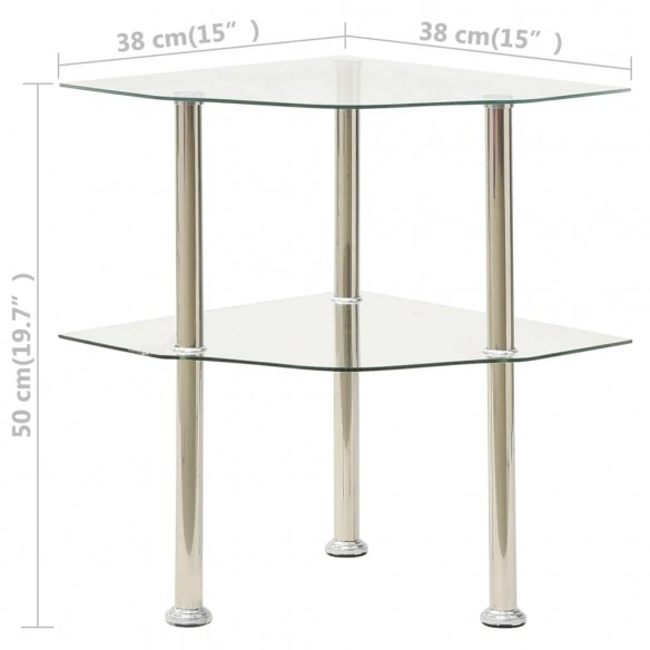 Table d'appoint 2 niveaux Transparent 38x38x50 cm Verre trempé
