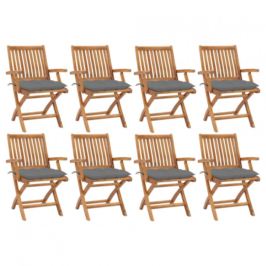 Chaises pliables de jardin avec coussins 8 pcs Teck solide