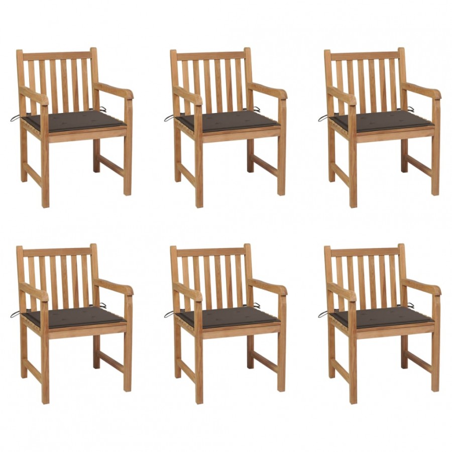 Chaises de jardin 6 pcs avec coussins taupe Bois de teck massif