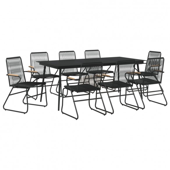 Ensemble à manger de jardin 9 pcs noir rotin PVC