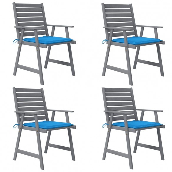 Chaises à dîner d'extérieur avec coussins 4 pcs Acacia massif