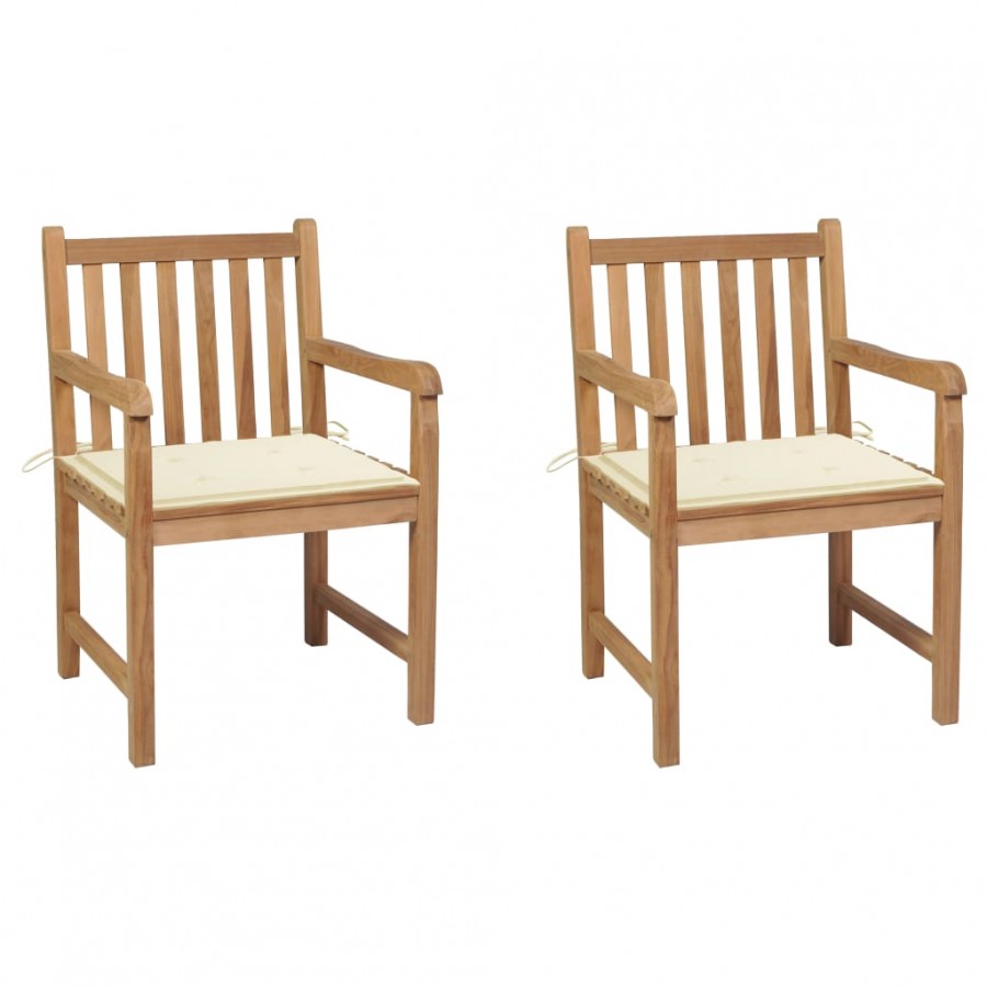 Chaises de jardin 2 pcs avec coussins crème Bois de teck massif