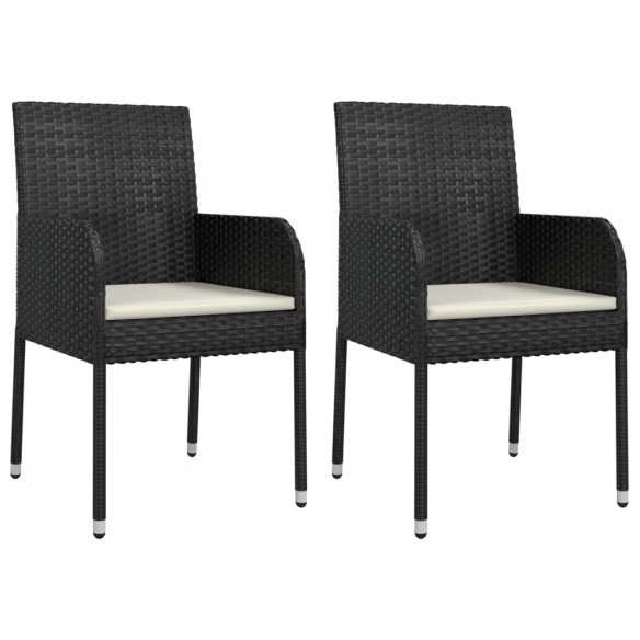 Chaises de jardin 2 pcs avec coussins Résine tressée Noir