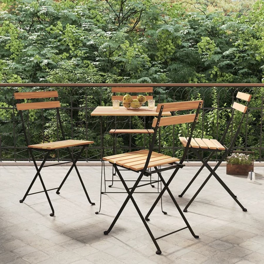 Chaises de bistrot pliantes 4 pcs Bois de teck solide et acier