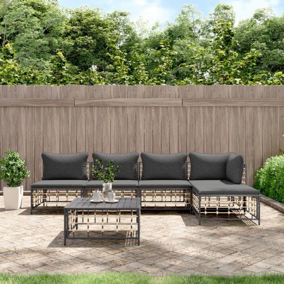 Salon de jardin 6 pcs avec coussins anthracite résine tressée