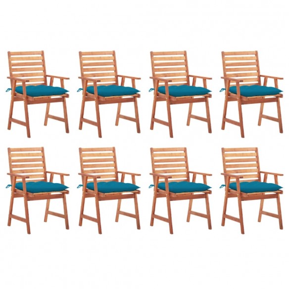 Chaises à dîner d'extérieur 8 pcs avec coussins Acacia massif