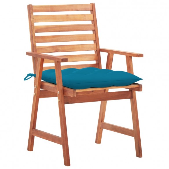 Chaises à dîner d'extérieur 3 pcs avec coussins Acacia massif