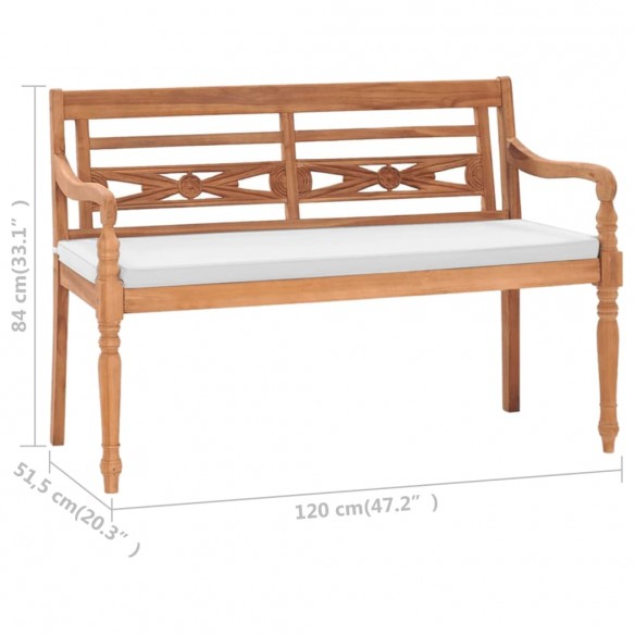 Banc Batavia avec coussins 120 cm Teck