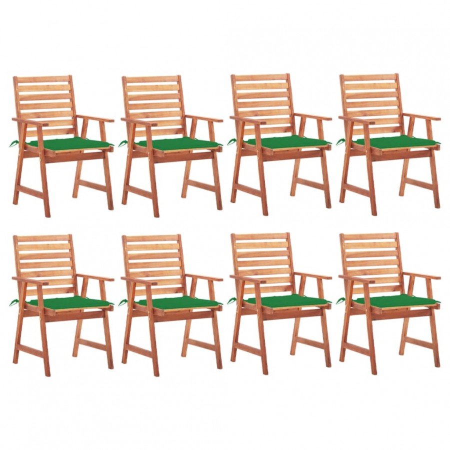 Chaises à dîner d'extérieur 8 pcs avec coussins Acacia massif