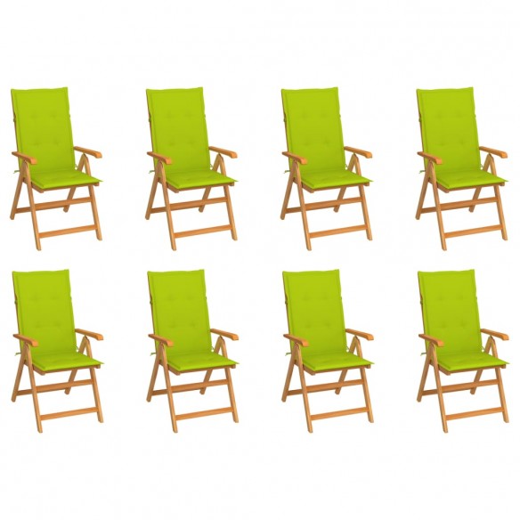 Chaises inclinables de jardin avec coussins 8 pcs Teck solide