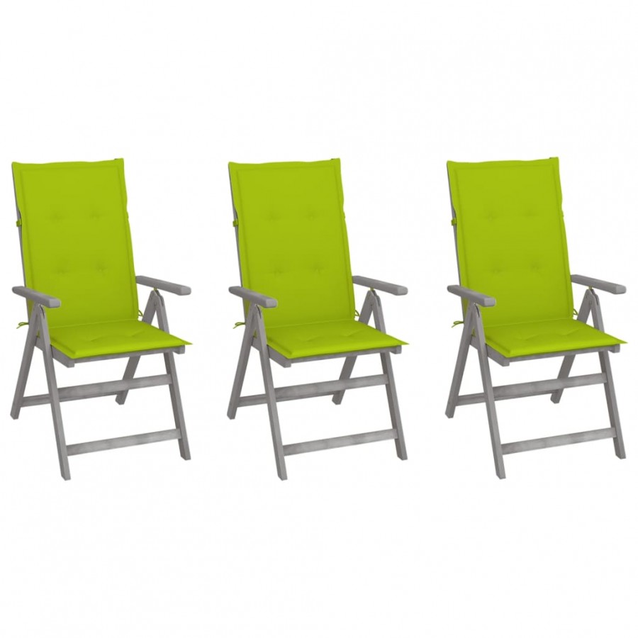 Chaises inclinables de jardin 3 pcs avec coussins Bois d'acacia