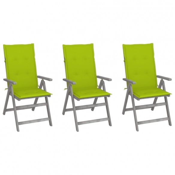 Chaises inclinables de jardin 3 pcs avec coussins Bois d'acacia