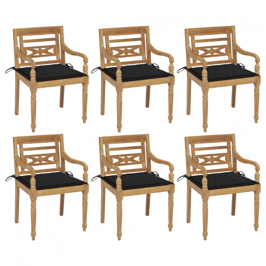 Chaises Batavia avec coussins 6 pcs Bois de teck solide