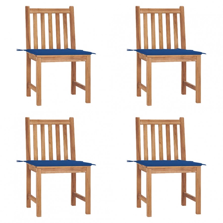 Chaises de jardin 4 pcs avec coussins Bois de teck massif