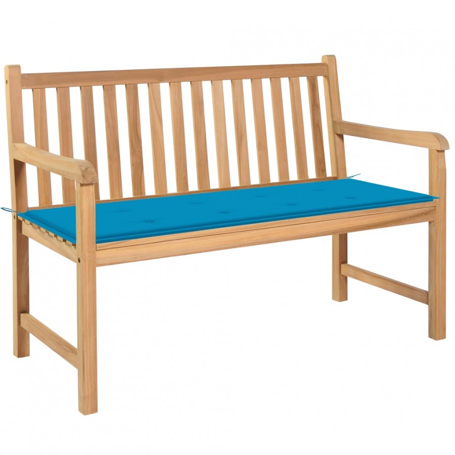 Banc de jardin avec coussin bleu 120 cm Bois de teck