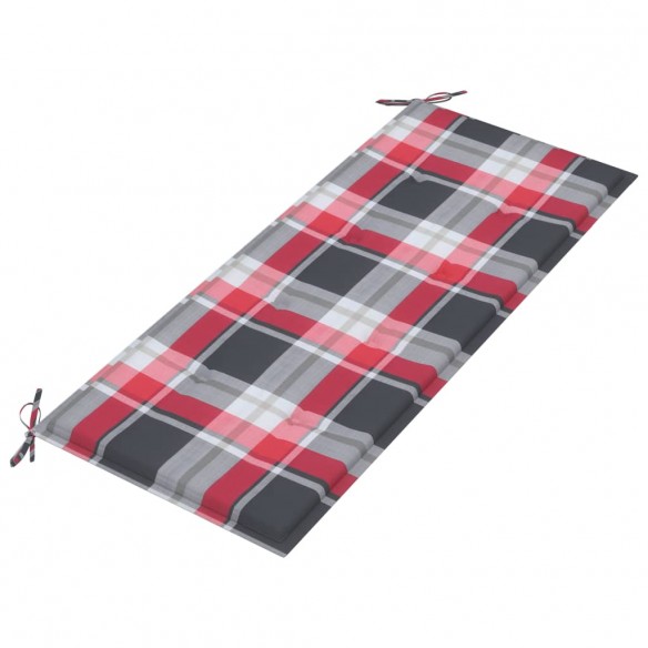 Banc de jardin avec coussin à carreaux rouge 120 cm Teck massif