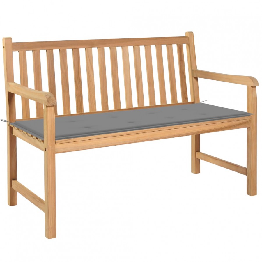 Banc de jardin avec coussin gris 120 cm Bois de teck massif