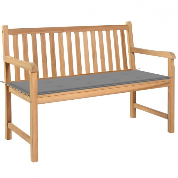 Banc de jardin avec coussin gris 120 cm Bois de teck massif