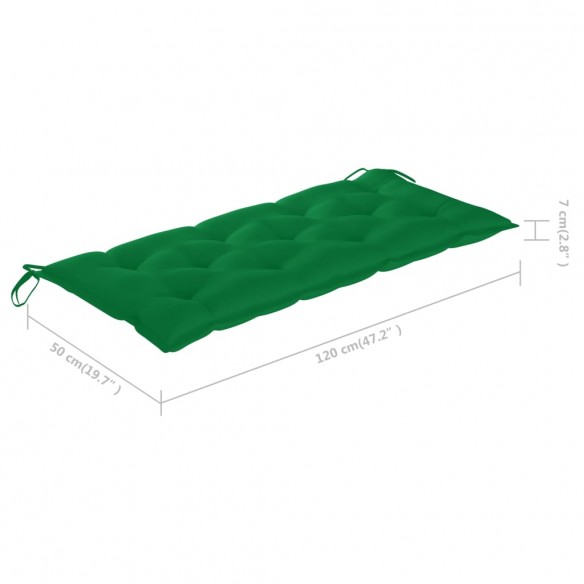 Banc de jardin avec coussin vert 120 cm Bois de teck massif