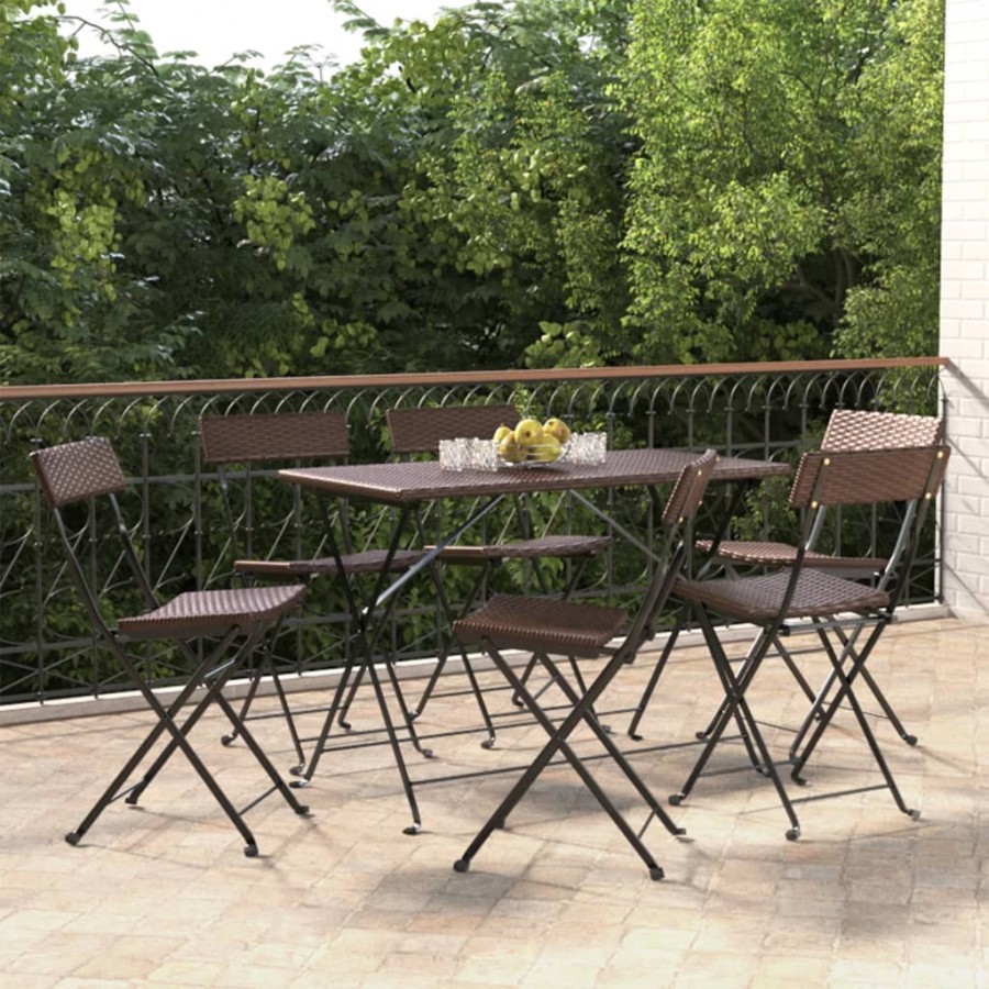 Chaises de bistrot pliantes 6pcs Marron Résine tressée et acier