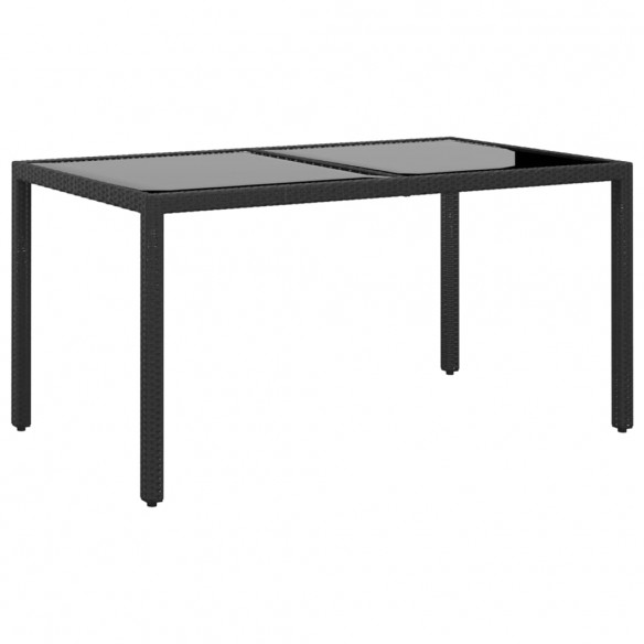 Table de jardin 150x90x75cm Verre trempé et résine tressée Noir