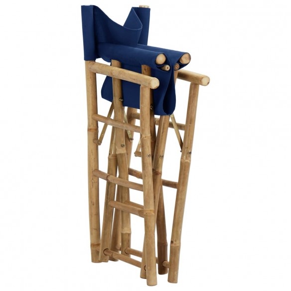 Chaises pliables de directeur 2 pcs Bleu Bambou et tissu