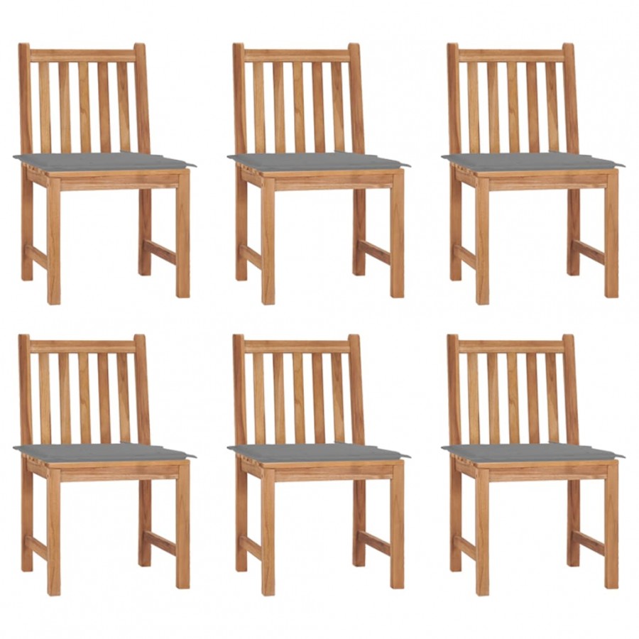 Chaises de jardin 6 pcs avec coussins Bois de teck massif