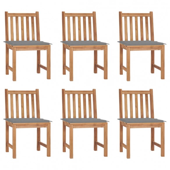 Chaises de jardin 6 pcs avec coussins Bois de teck massif