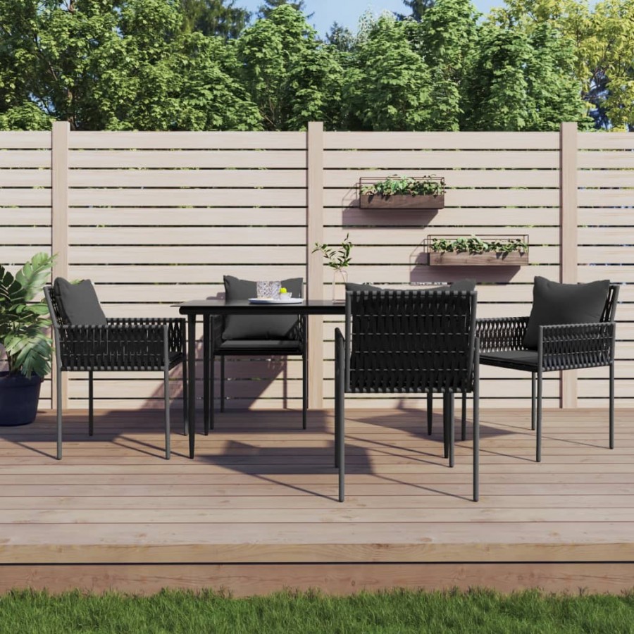 Chaises de jardin avec coussins lot de 4 noir 54x61x83 cm rotin