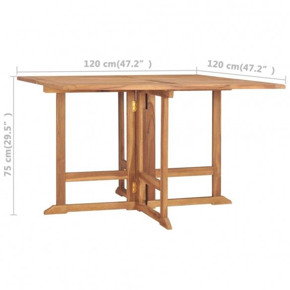 Table à dîner pliable de jardin 120x120x75 cm Teck solide