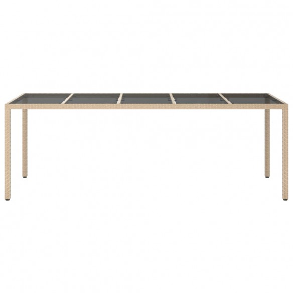 Table de jardin Beige 250x100x75 cm Verre trempé et poly rotin