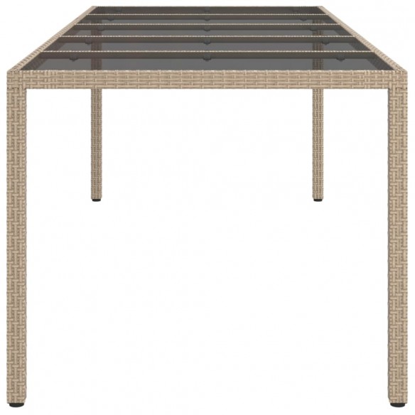 Table de jardin Beige 250x100x75 cm Verre trempé et poly rotin