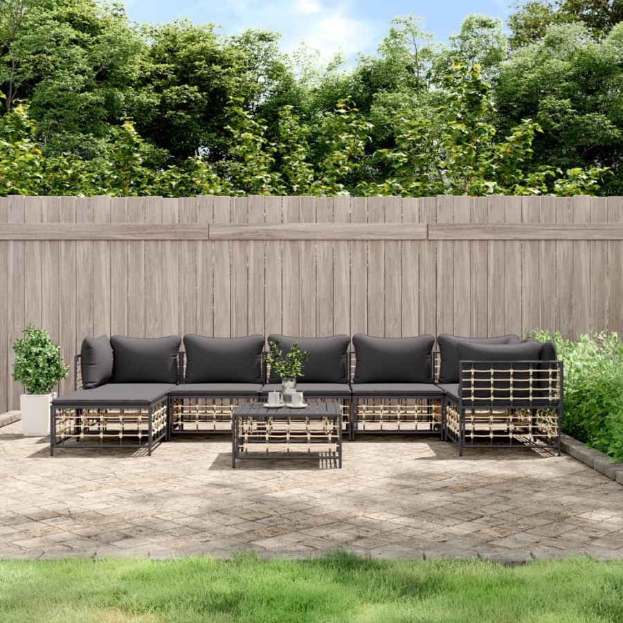 Salon de jardin 8 pcs avec coussins anthracite résine tressée