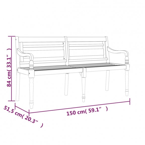 Banc Batavia avec coussin taupe 150 cm Bois de teck massif