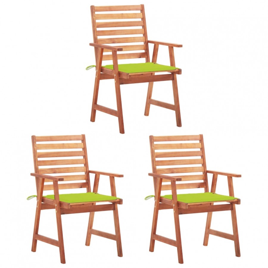 Chaises à dîner d'extérieur 3 pcs avec coussins Acacia massif