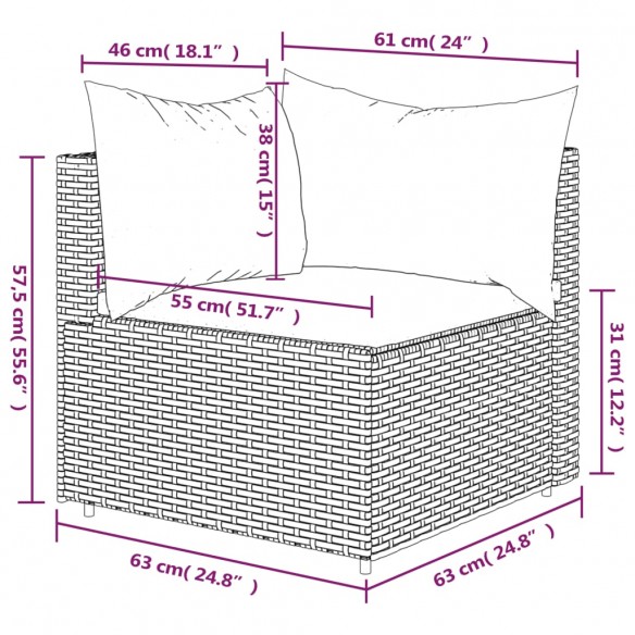 Canapé d'angle de jardin avec coussins Noir Résine tressée