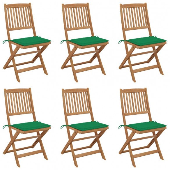 Chaises pliables de jardin 6 pcs avec coussins Bois d'acacia