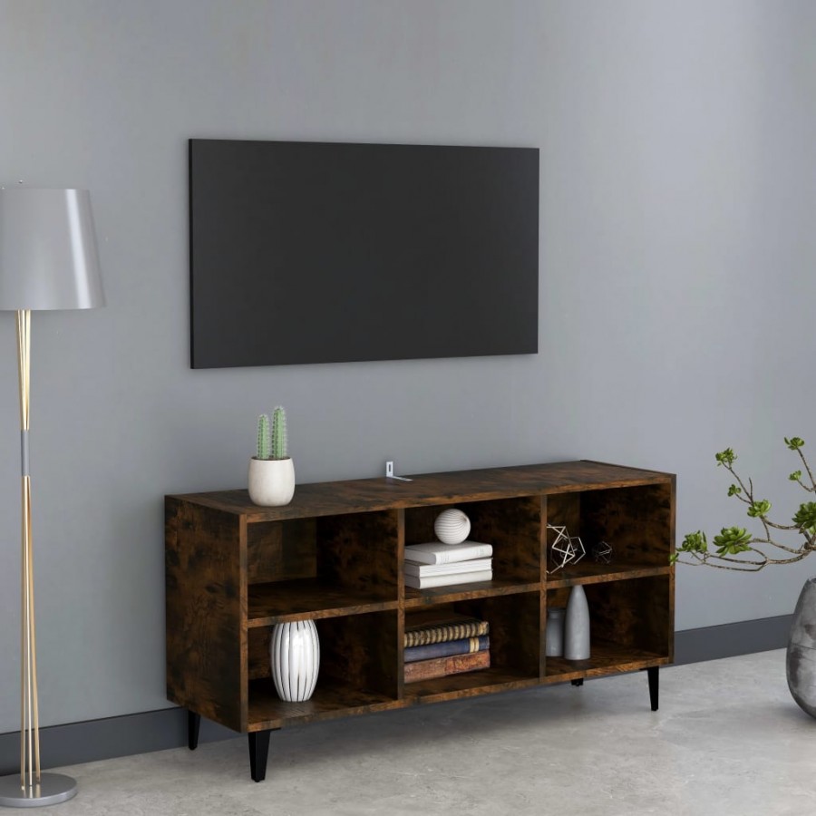Meuble TV avec pieds en métal Chêne fumé 103,5x30x50 cm