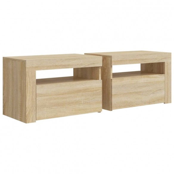 Tables de chevet 2 pcs avec LED Chêne Sonoma 60x35x40 cm