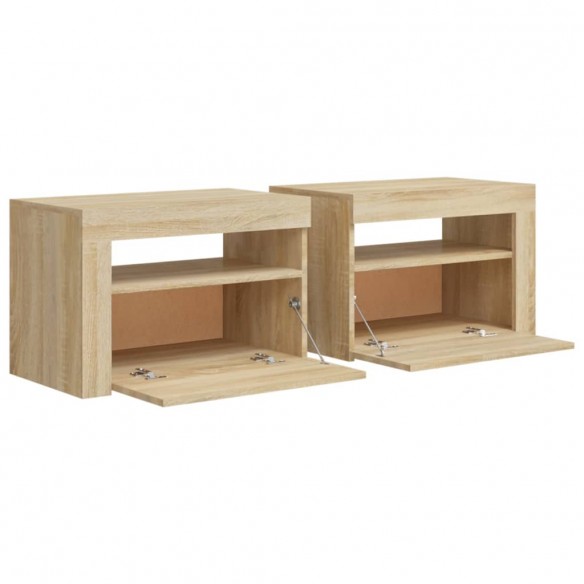 Tables de chevet 2 pcs avec LED Chêne Sonoma 60x35x40 cm