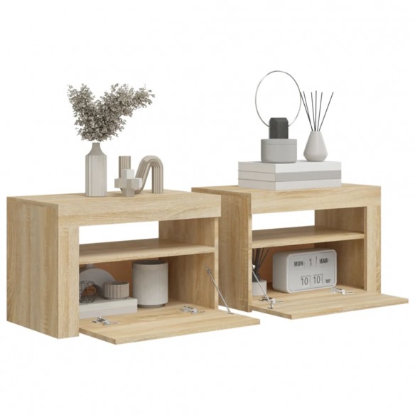 Tables de chevet 2 pcs avec LED Chêne Sonoma 60x35x40 cm