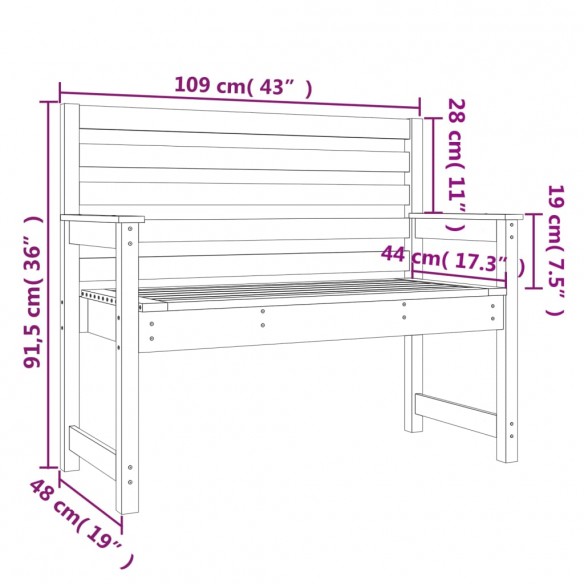 Banc de jardin blanc 109x48x91,5 cm bois massif de pin