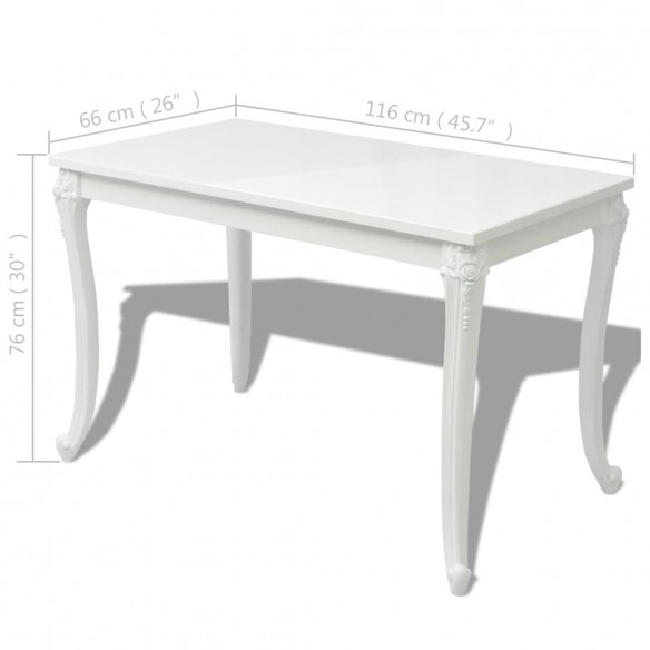 Table de salle à manger 116 x 66 x 76 cm Blanc haute brillance