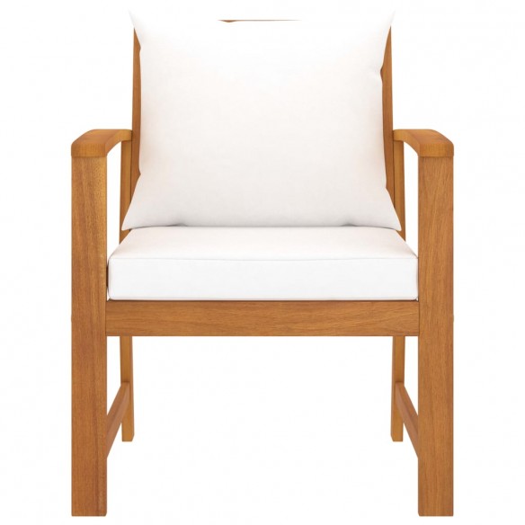 Chaises de jardin 2 pcs avec coussin crème Bois d'acacia massif