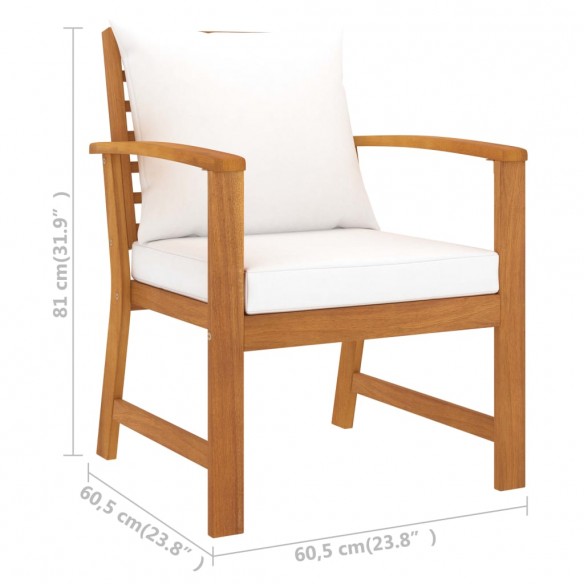 Chaises de jardin 2 pcs avec coussin crème Bois d'acacia massif