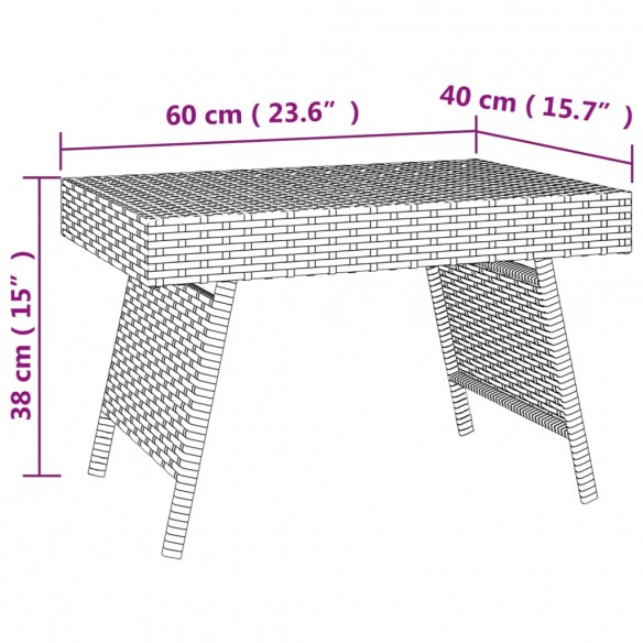 Table d'appoint pliable noir 60x40x38 cm résine tressée