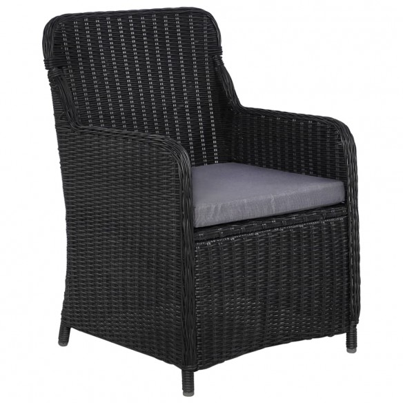 2 pcs Chaises d'extérieur avec coussins Résine tressée Noir