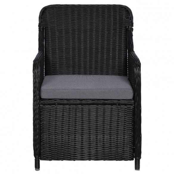 2 pcs Chaises d'extérieur avec coussins Résine tressée Noir