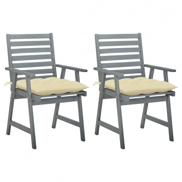 Chaises à dîner d'extérieur 2 pcs avec coussins Acacia massif