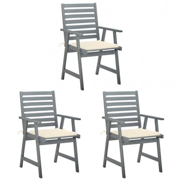 Chaises à dîner d'extérieur 3 pcs avec coussins Acacia massif